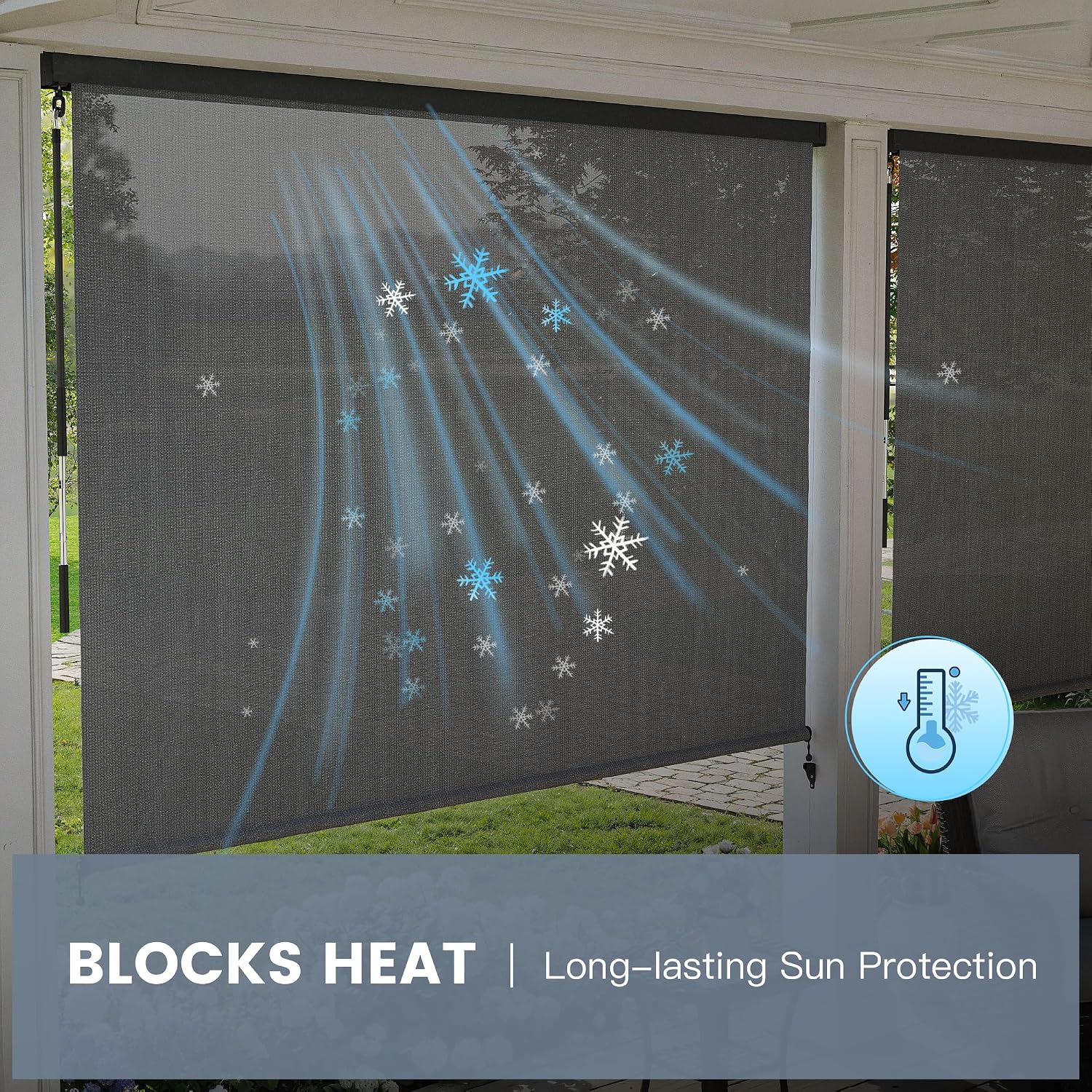 Outdoor Roller Shade, Exterior Patio Cordless Blinds with Aluminum Valance Roll Up Shades for Porch Balcony Backyard (7' W X 8' L), Anthracite Grey