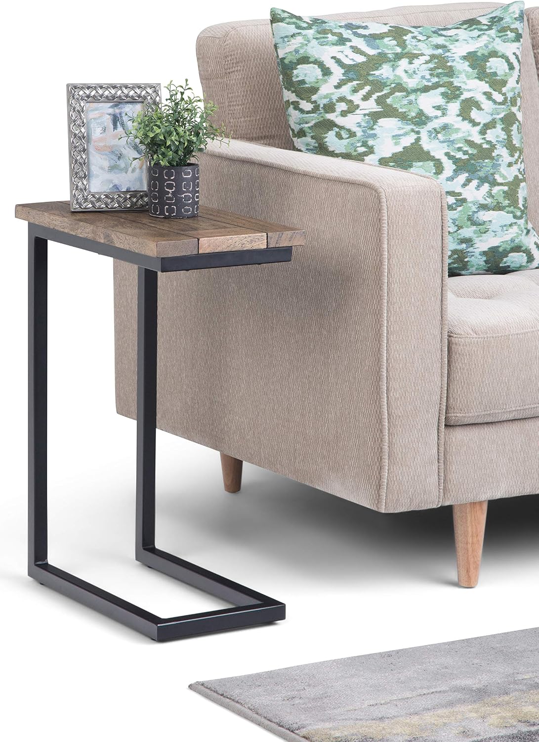 SIMPLIHOME Skyler C-Side Table - 18' Wide x 24' High Solid Mango Wood and Metal Slide-Under Table in Beach Brown, Industrial Accent Table or End Table for Living Room with Open Frame Design, Assembled