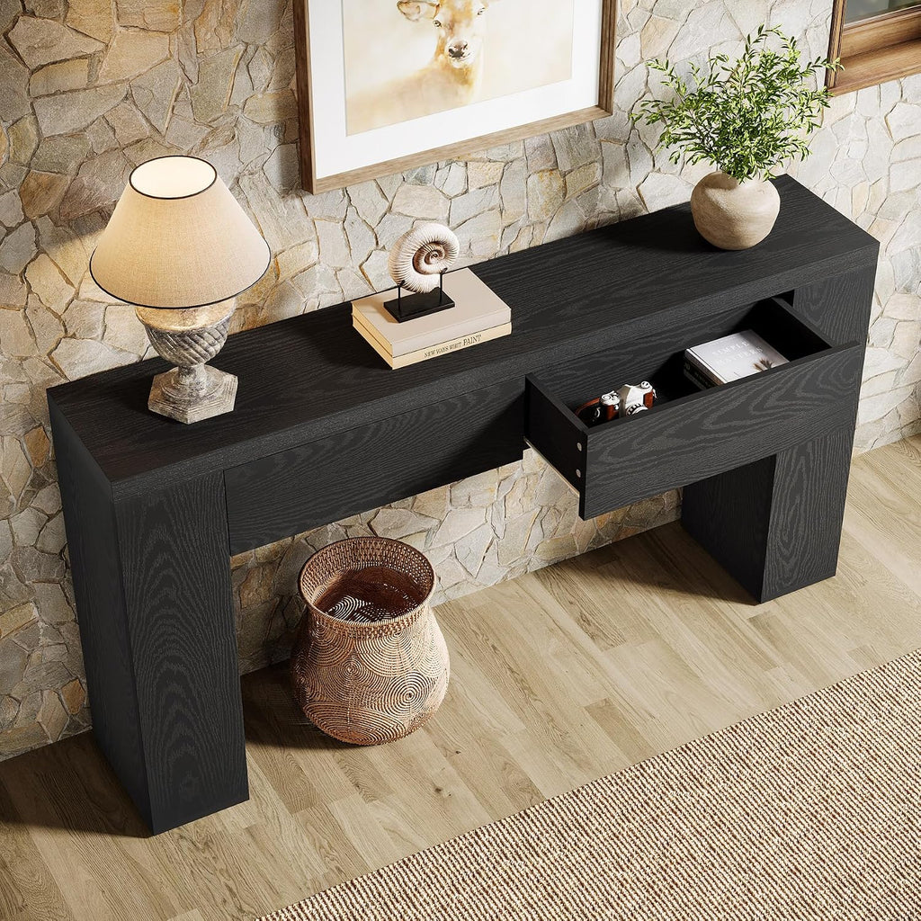 Tribesigns 63-Inch Wooden Foyer Table with with 2 Hidden Drawers, Farmhouse Console Table for Living Room, Hallway, Entrance, Easy Assembly (Black)