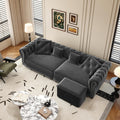 KEIKI 89' W 3-in-1 Pull-Out Convertible Chesterfield Sofa Bed, King Size Velvet Tufted Couch with Movable Ottoman, Chaise Lounge, 3-Seater for Living Room, Bedroom, Office, Gray