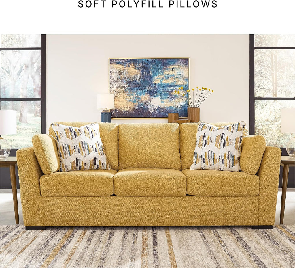 Signature Design by Ashley Keerwick Scandinavian 2-in-1 Sofa Sleeper with Folding Gel Memory Foam Mattress and 4 Pillows, Queen, Yellow