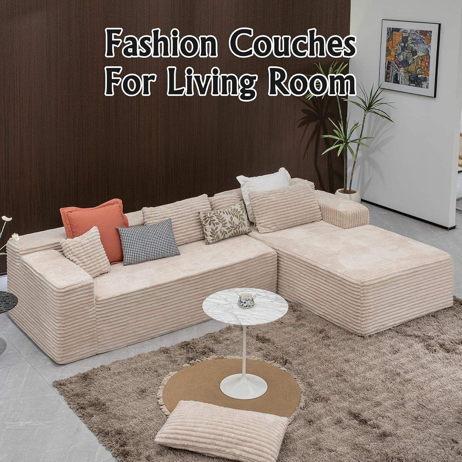 Sectional couches for Living Room Corduroy Couch, 104' Cloud Sectional Couch with L-Shape Chaise, Modern Modular Sofa, Deep Seat Comfort, No Assembly Required(Plush Corduroy, Right Facing Chaise)