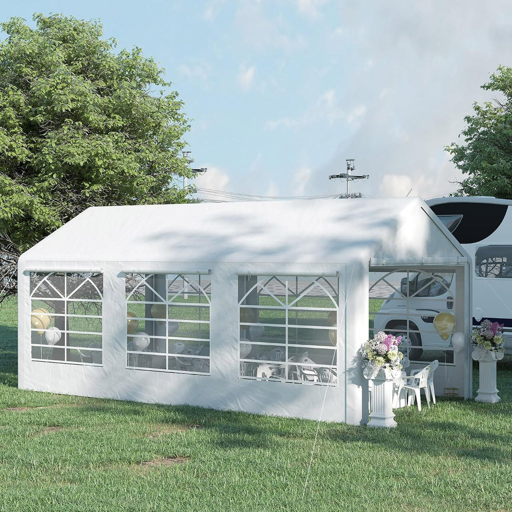Outsunny 10 x 20 ft Heavy Duty Party Tent Outdoor Gazebo Wedding Tent Event Shelter Carport BBQ with Removable Sidewalls & Windows, Outside Waterproof Canopy for Parties, White