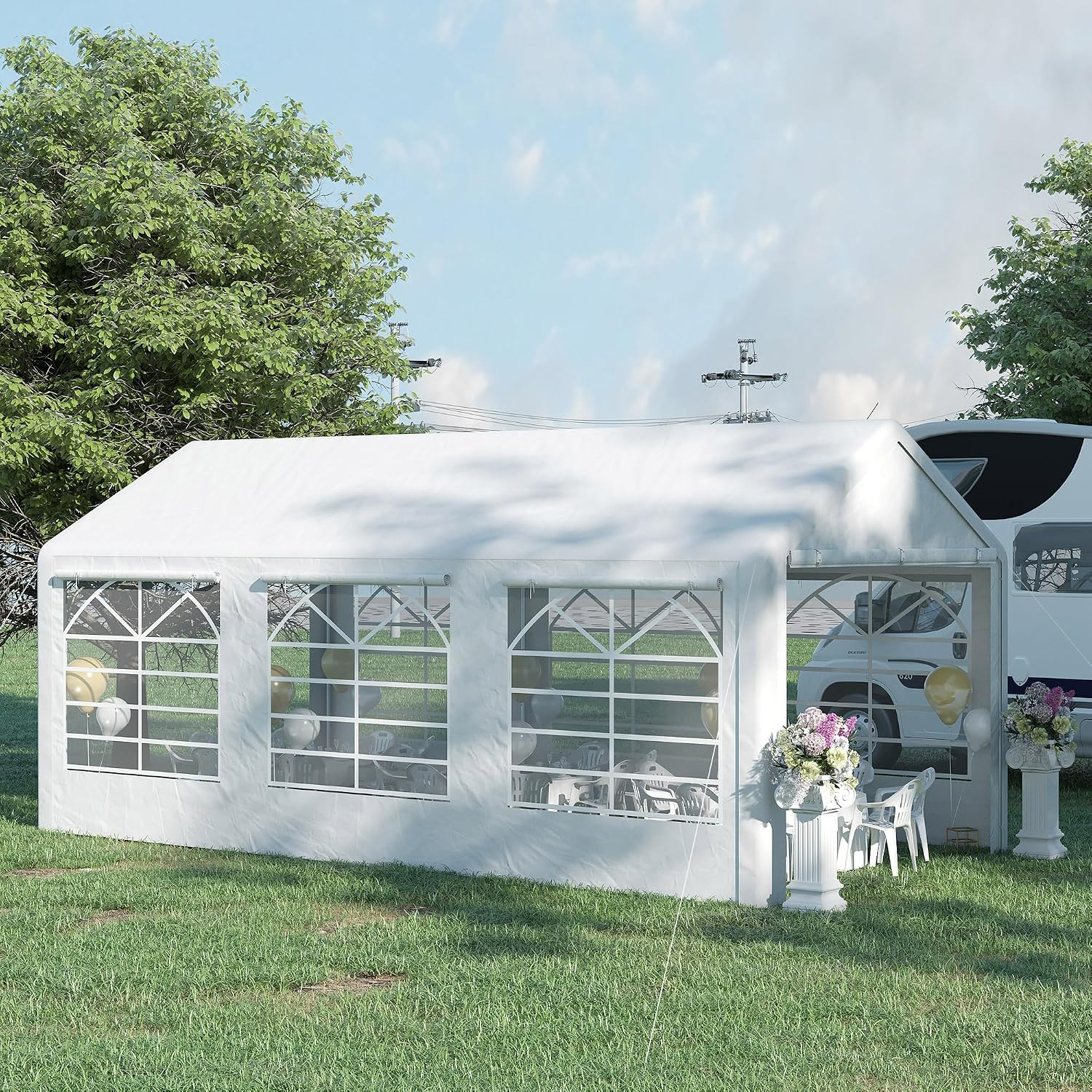 Outsunny 10 x 20 ft Heavy Duty Party Tent Outdoor Gazebo Wedding Tent Event Shelter Carport BBQ with Removable Sidewalls & Windows, Outside Waterproof Canopy for Parties, White