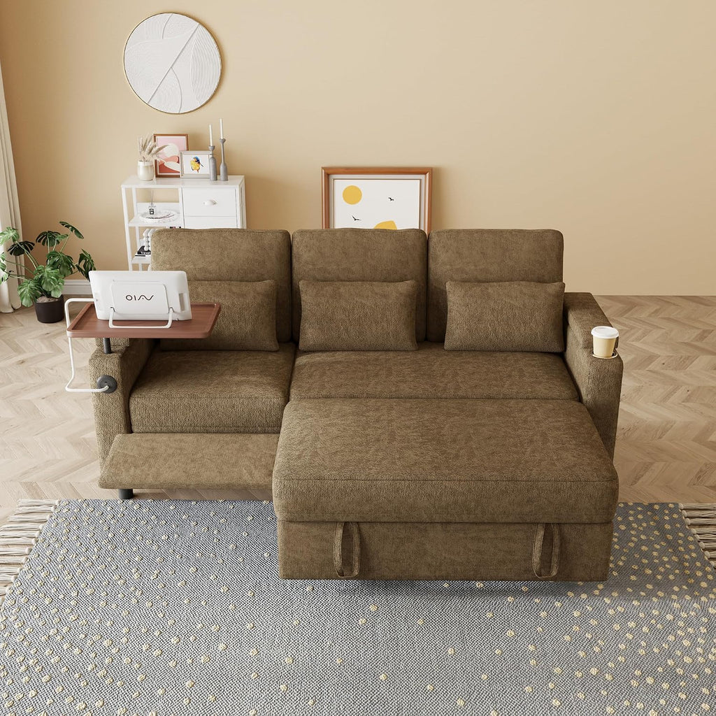Sleeper Sofas Convertible Couches Reclining Sectional, Oversized Convertible Sofa Bed with Reclining Chair, Modern 3-Seater Sectional Couches for Living Room