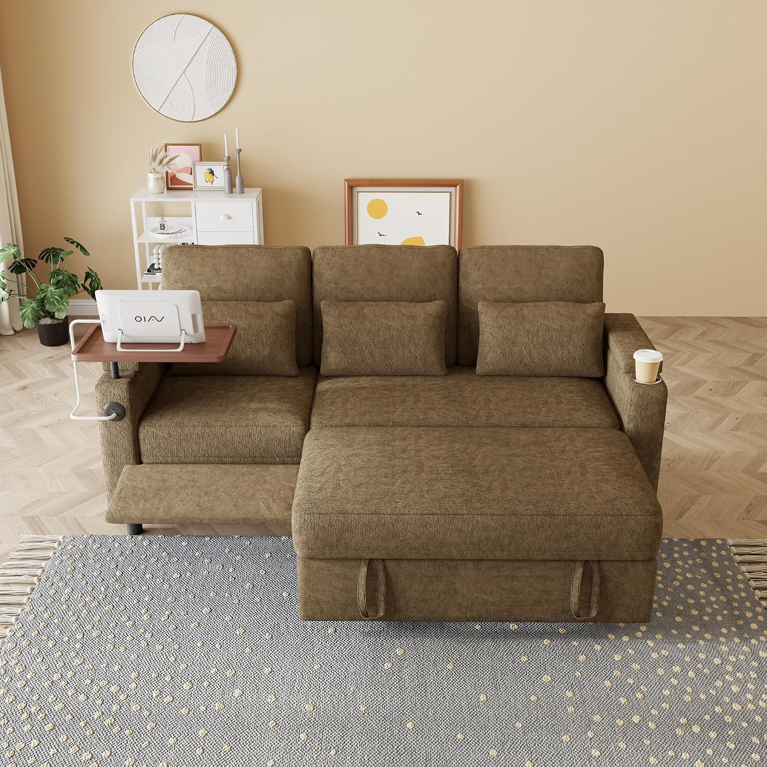 Sleeper Sofas Convertible Couches Reclining Sectional, Oversized Convertible Sofa Bed with Reclining Chair, Modern 3-Seater Sectional Couches for Living Room