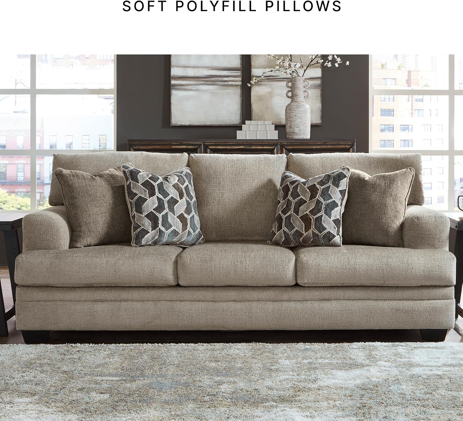 Signature Design by Ashley Stonemeade Casual Sofa with 4 Toss Pillows, Light Brown