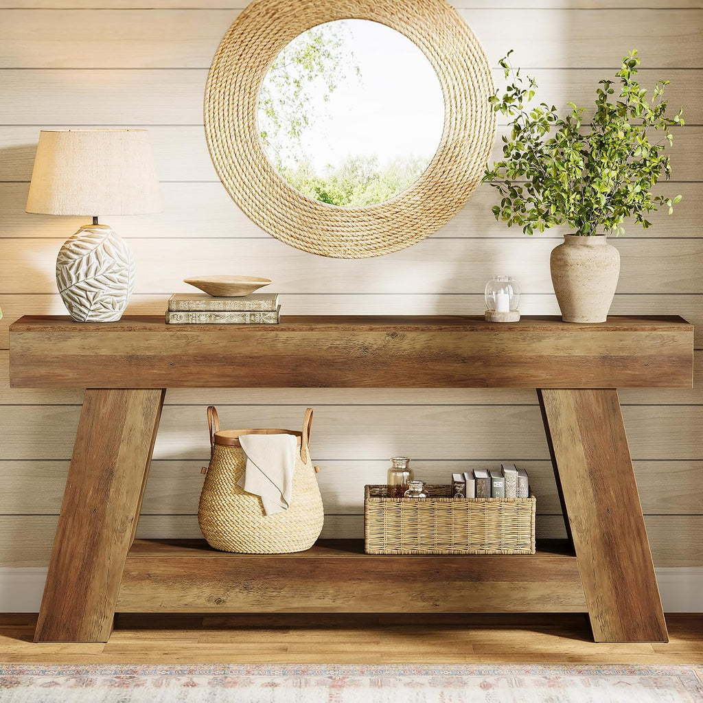 Tribesigns 70.9 Inch Long Console Tables, Farmhouse Entryway Table with Storage, 2-Tier Sofa Table Behind Couch for Entrance, Hallway, Living Room (Rustic Brown)
