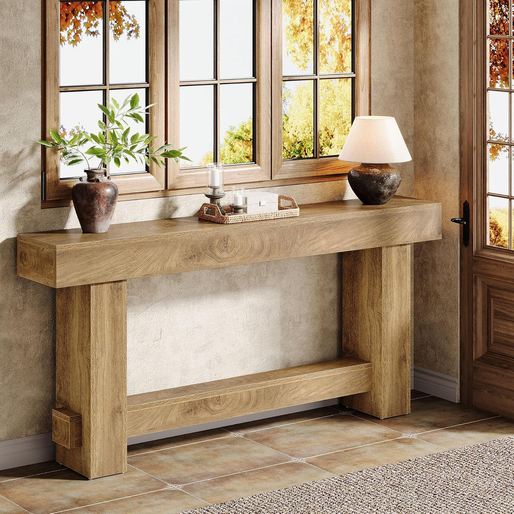 Tribesigns 70.9' Entryway Console Table, Extra Long Wooden Farmhouse Sofa Table Behind Couch, Modern Rustic Foyer Stand with Thick Legs for Hallway, Living Room, Wood Grain Finish