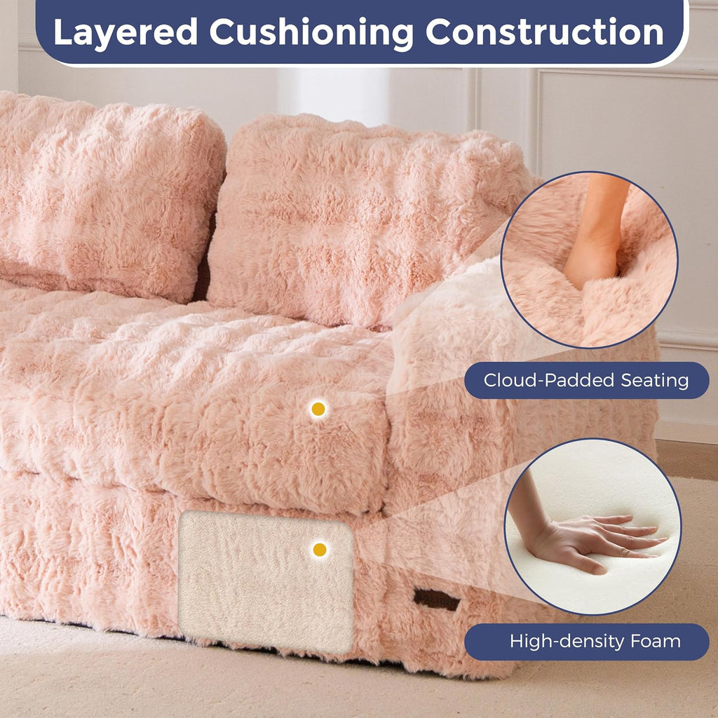 MAXYOYO Loveseat Sofa for Living Room, Small Sofa Couch Tufted Boneless Couch, Comfy Bean Bag Chair for Small Space Bedroom Apartment, No Assembly Needed, Pink
