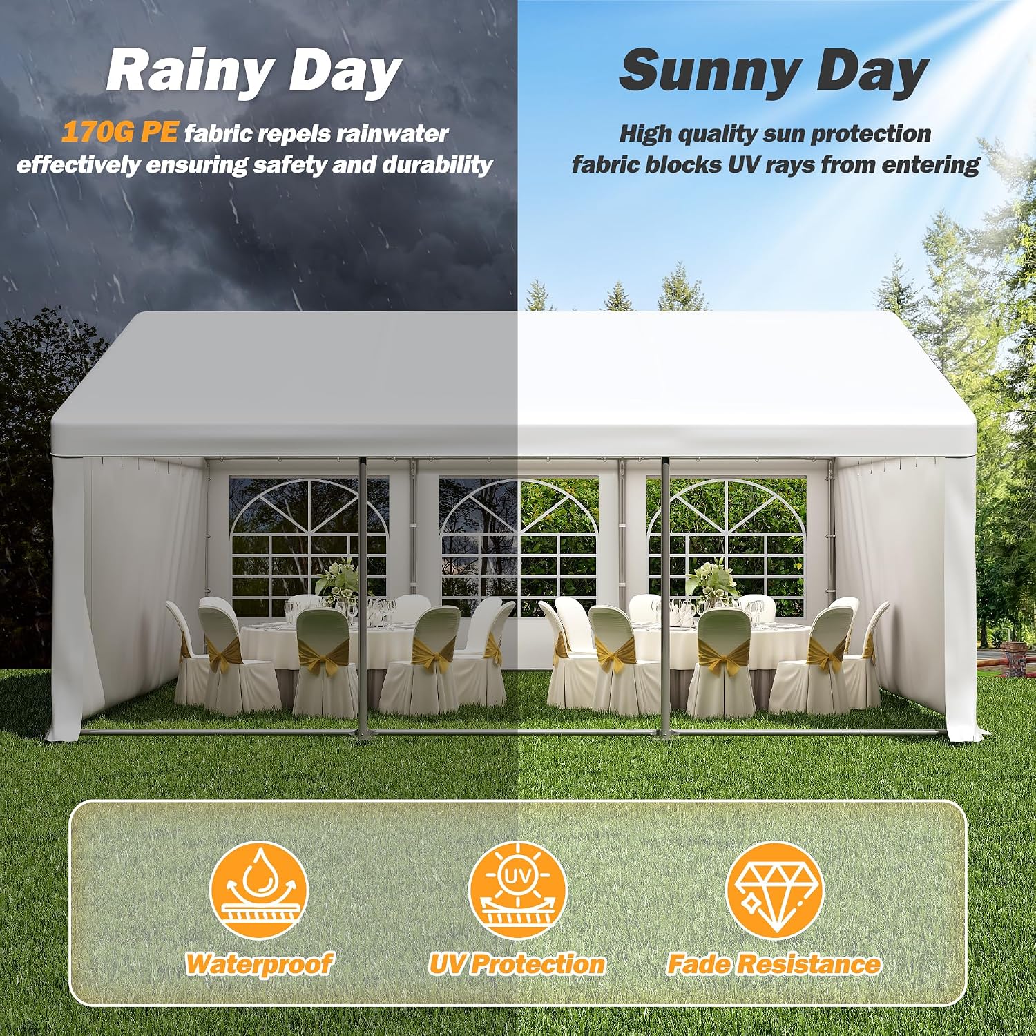 20 x 20Ft Party Tent Heavy Duty, Outdoor Wedding Tent with Removable Sidewalls, Event Gazebo Shelters Canopy for Party