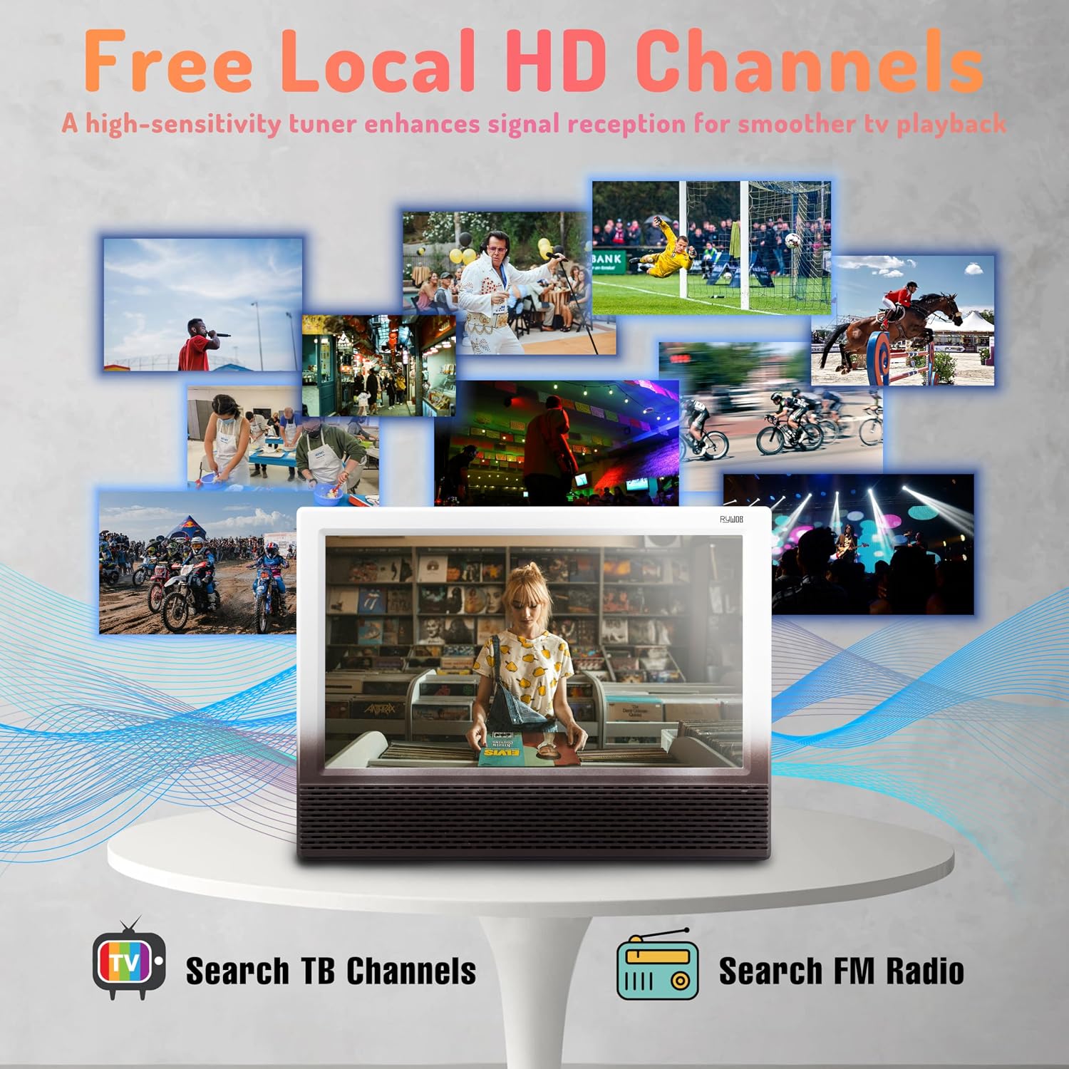 14'' Portable TV with Antenna,Built-in 8800mAh Rechargeable Battery,ATSC Digital Television with HDMI/USB/TF Card Ports,Stero Speakers TV for Camping,Kitchen,Car