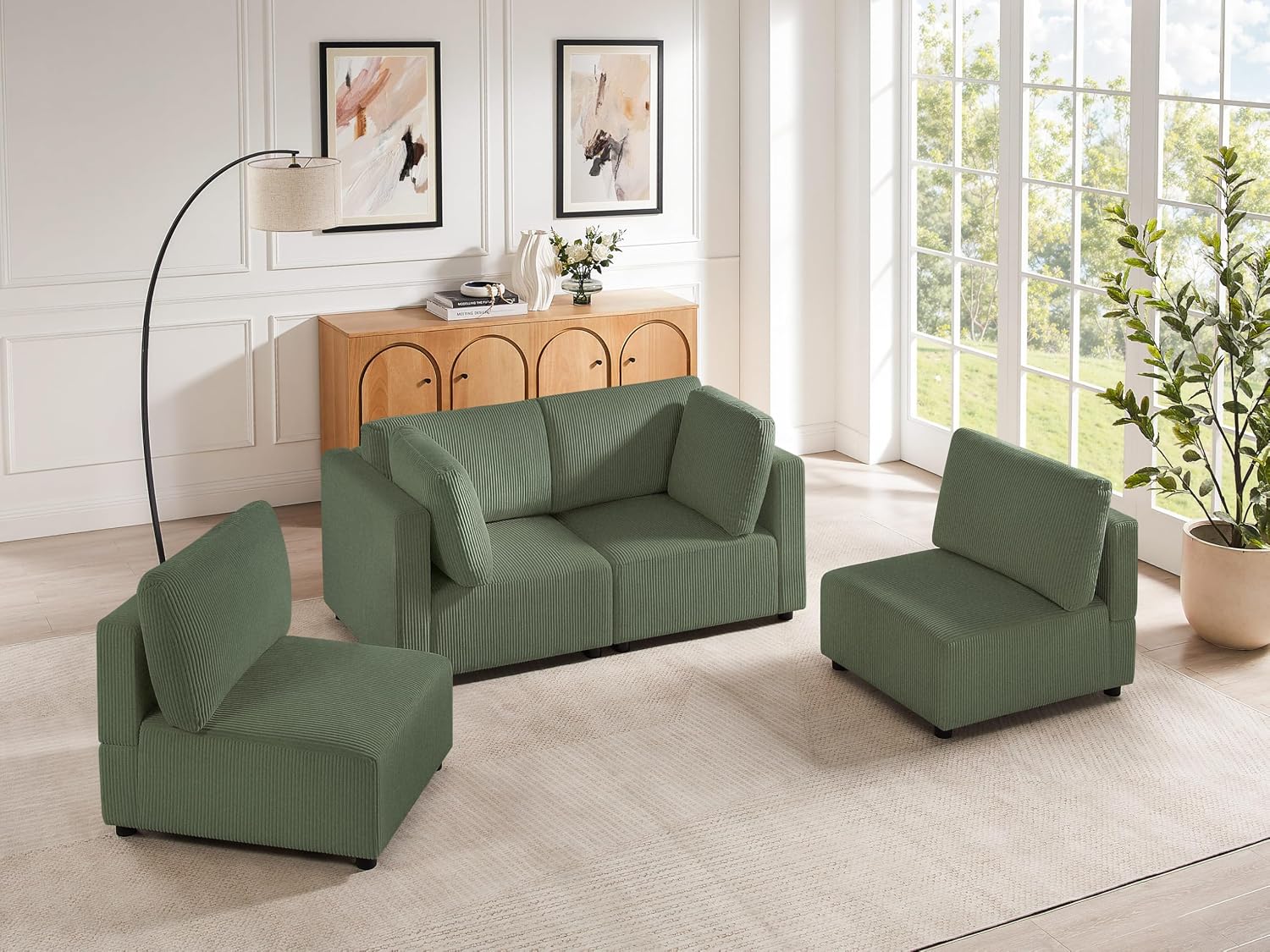 123.6' Modular Sectional Sofa, Corduroy Reversible Small Sectional Sofa Bed with Chaise, 4 Seater Convertible Modular Loveseat Single Sofa Set Free Combination Couch for Living Room Bedroom Apartments