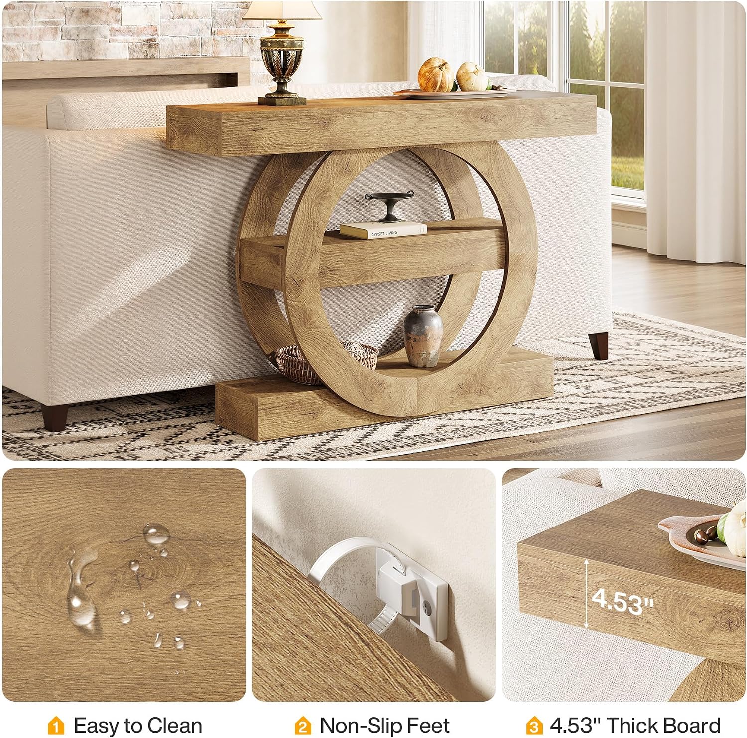 Tribesigns 41-Inch Entryway Table with Storage, 3-Tier Farmhouse Console Table with Shelves, Wooden Foyer Tables for Entryway, Living Room, Hallway, Behind Couch (Light Brown)