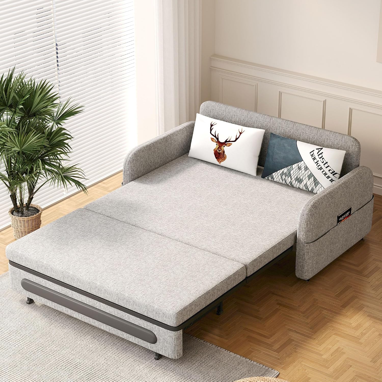 Pull-Out Sofa Bed - Versatile Futon Sleeper Couch for Living Room and Small Spaces(34.25'' D x 59.84'' W x 37.4'' H)- Gray/White RV Lounge (61.61' Gray)