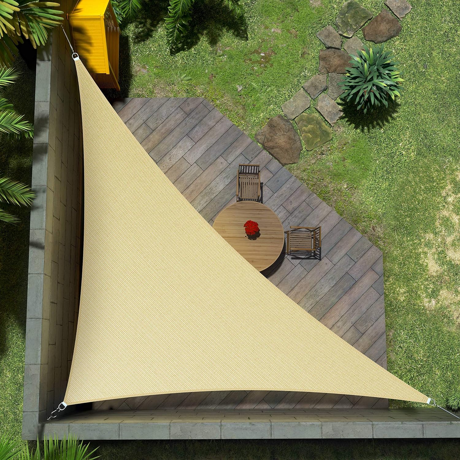 Amgo Custom Size 14' x 20' x 24.4' Beige Right Triangle Sun Shade Sail UPF50+ AGTAPT28, Order to Make Canopy Awning, 95% UV Blockage, Water & Air Permeable, Commercial Standard (We Customize)