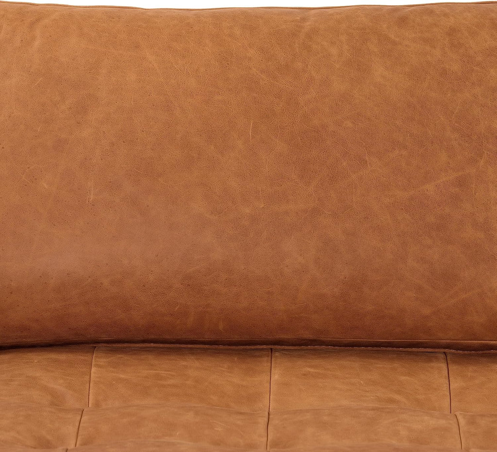 POLY & BARK Calle Left-Facing Sectional Sofa, Full-Grain Pure-Aniline Italian Leather, Cognac Tan, Solid Wood Legs