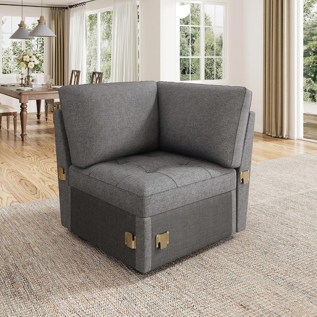 HONBAY Modular Sectional Sleeper Sofa with Pull Out Bed, Corner Seat for Sectional Couch, Grey