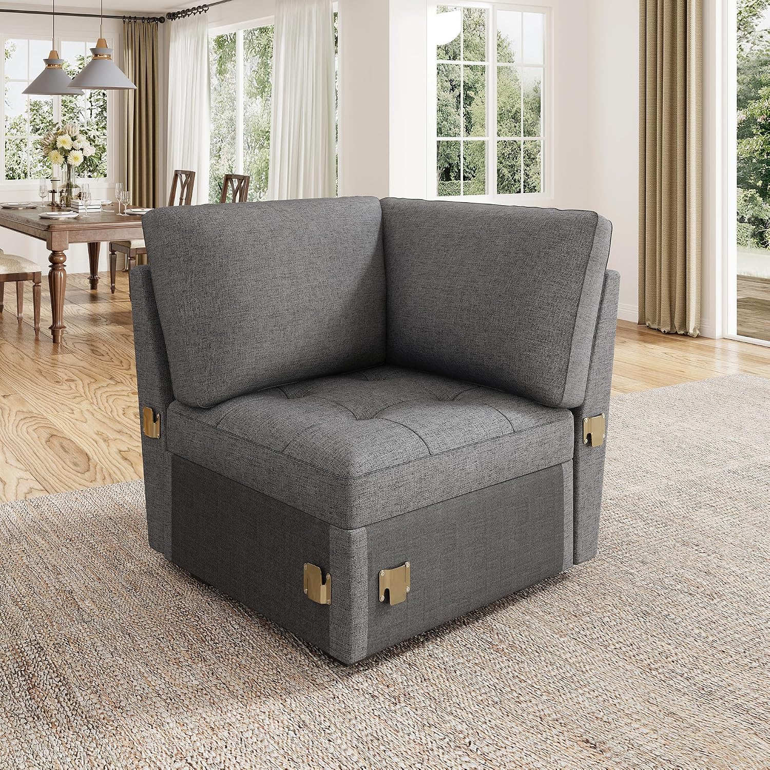 HONBAY Modular Sectional Sleeper Sofa with Pull Out Bed, Corner Seat for Sectional Couch, Grey