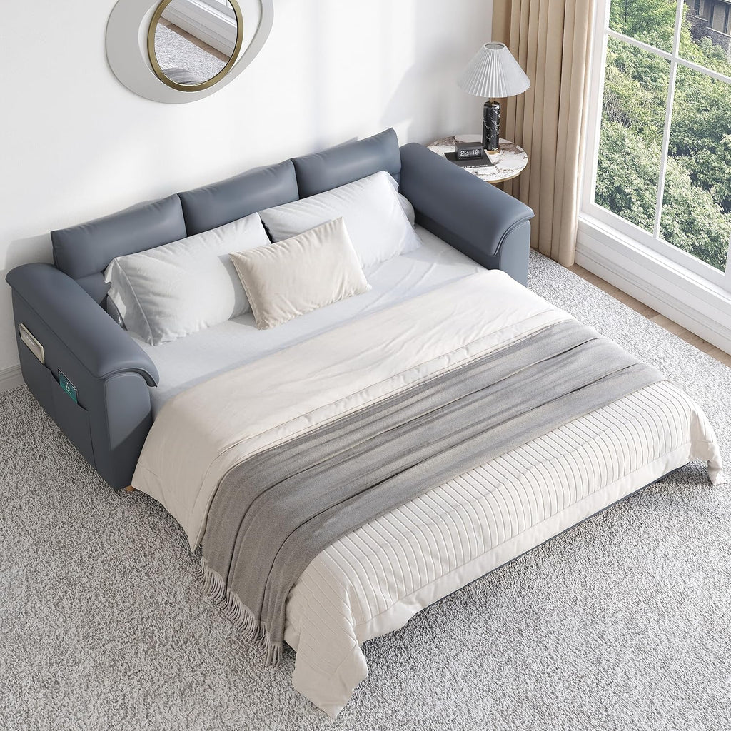 homary 74' Queen Sleeper Sofa Bed – 2-Seater Convertible Couch with Pull-Out Bed with Storage Drawers & Side Pockets, for Apartment Living Room (Deep Gray)
