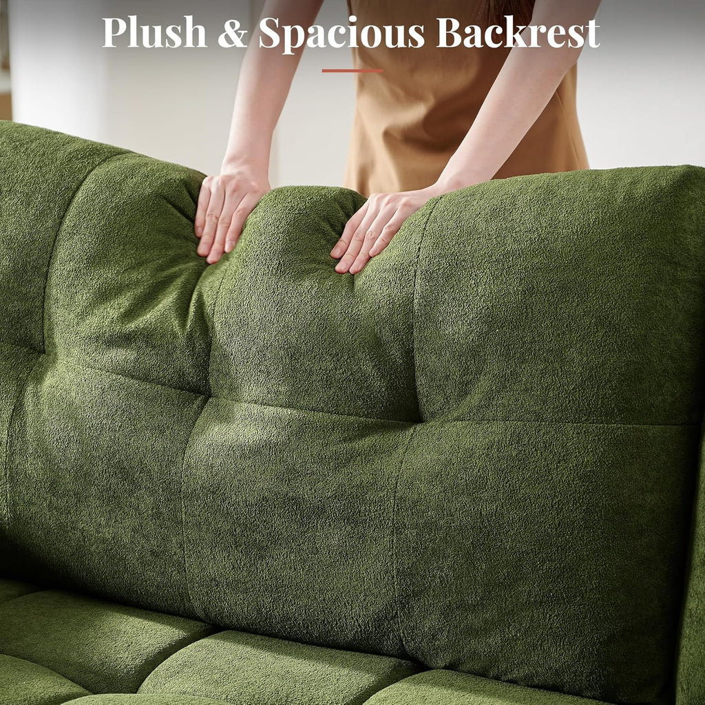 Jocisland 93' 4-in-1 Convertible Sofa Bed, Full Size Cloud Sleeper Sofa, Tufted Chenille, 5-Position Adjustable Backrest, 10-Minute Tool-Free Assembly, Couches for Living Room Guest Room, Green